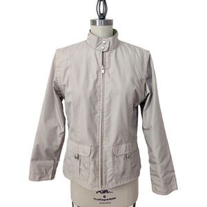 IZOD Reversible Convertible Jacket Vest Windbreaker Womens M Tan Green Excellent